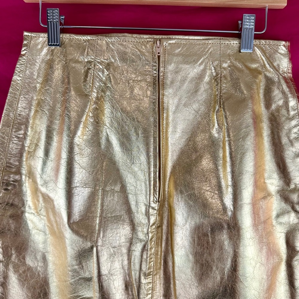 Vintage Gold Metallic Leather Mini Skirt Disco Glam Party Festival 90s Size 12 - Picture 7 of 16
